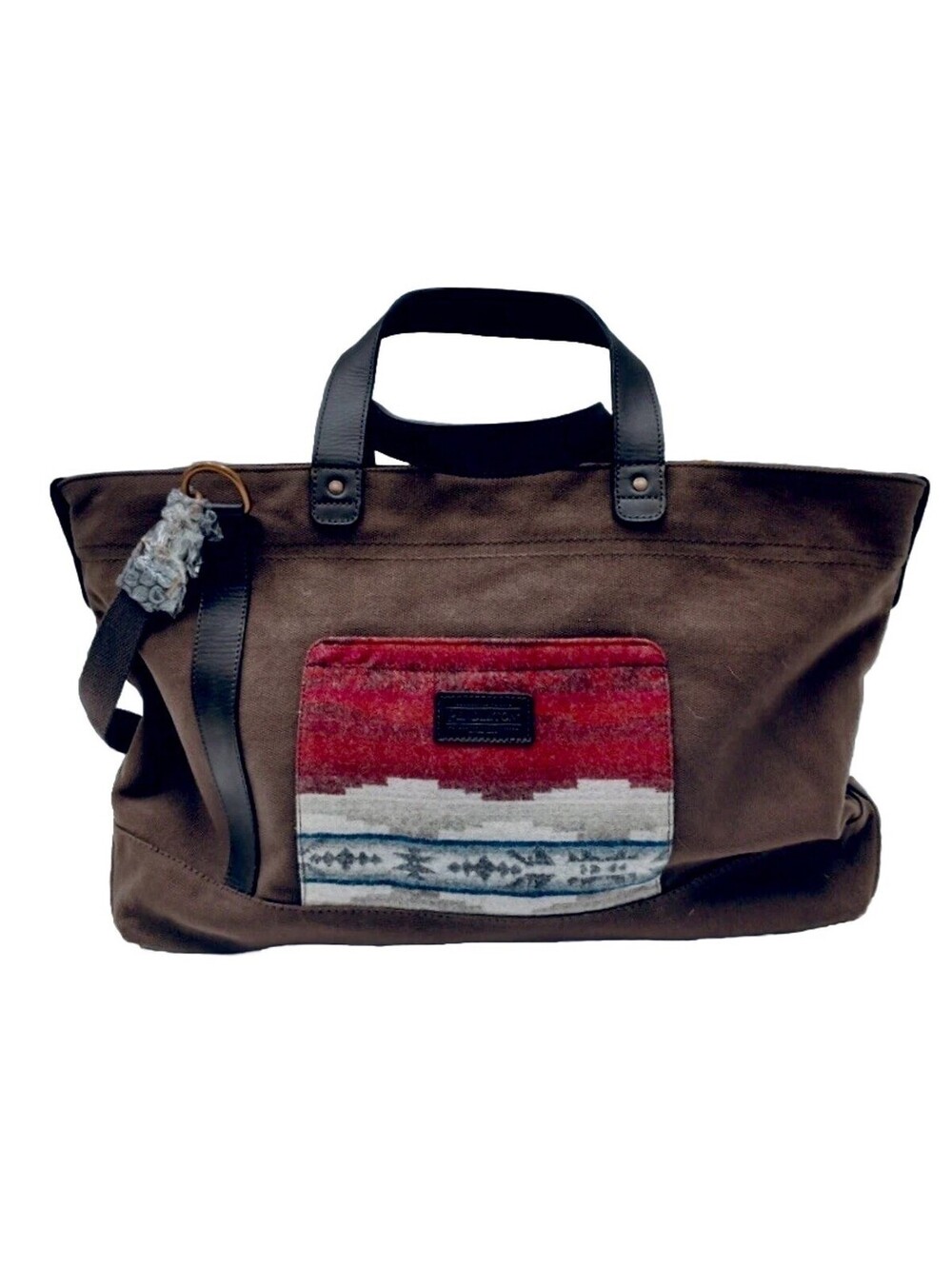Pendleton Brown Canvas Weekender Tote Bag with Wool Accent and Leather Trim NWOT